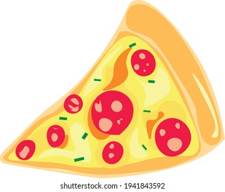 Vector Illustration Pizza Slice with melt cheese in cartoon style. Can be use for mascots, logo, icon and brands.
