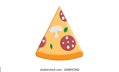 Ilustración vectorial. Pizza rebanada con queso fundido y pepperoni. Doodle dibujado a mano. Esbozo de caricatura. Decoración para tarjetas de felicitación, carteles, emblemas.