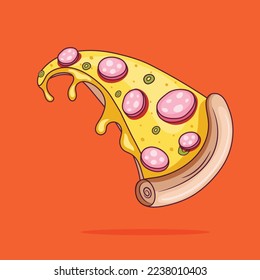 Vector illustration. Pizza slice with melted cheese and pepperoni. Latinamericanfood.