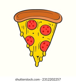 Vector illustration of a pizza slice with melted cheese. Flat cartoon style