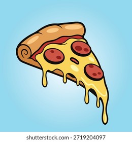 Ilustración vectorial 
Rebanada de pizza con queso mozzarella y carne