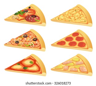 Vector Illustration Pizza Slices Different Toppings Stock Vector ...