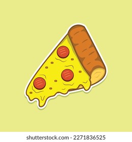 Vector illustration. Pizza slices with melted cheese and sausage. Cartoon sticker in comic style with contour. Decoration for greeting cards, posters, patches, prints for clothes, emblems
Vector Forma