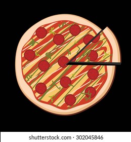 Vector illustration of a pizza. Solid fill only.