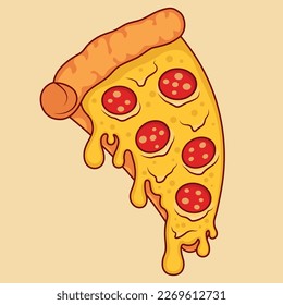 vector illustration of pizza stuffed with sausage and cheese. vector slice of pizza. cartoon style pizza