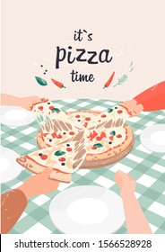 vector illustration of pizza with text it`s pizza time