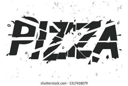 Vector illustration of Pizza text, logotype, emblems, badges, elements and icons. Pizza typography poster, pizzeria cafe, restaurant or logo.