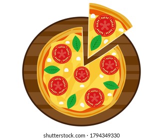 Vector illustration of pizza . Pizza with tomato and basil