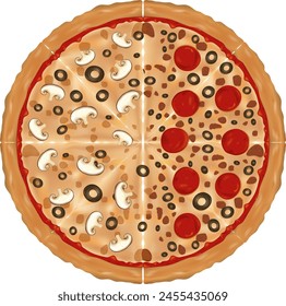 Vektorillustration einer Pizza mit verschiedenen Belägen.