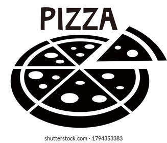 Vector illustration of pizza.Black and white.Monochrome icon.