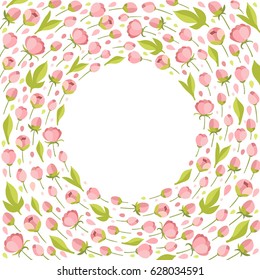 Vector illustration. Place for text. Flowers frame, botany, leaves, rose, floral. The perfect design for greeting card, packaging, wedding card, kitchen decor, cosmetics, natural, organic products