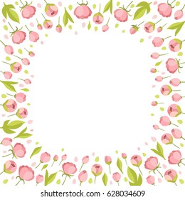 Vector illustration. Place for text. Flowers frame, botany, leaves, rose, floral. The perfect design for greeting card, packaging, wedding card, kitchen decor, cosmetics, natural, organic products