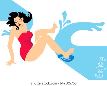 Vector Illustration with place for your text. Pin up, relax, vacation, beautiful girl. Print, design, card, poster, invitation? cover.