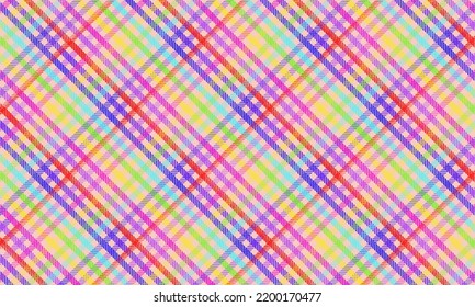 vector illustration of plaid pattern on light pink background. Red, purple, yellow, green, light blue and blue lines contrast beautifully on  light pink background. for background.