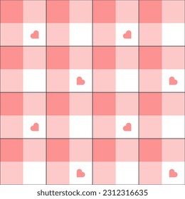Vector illustration. of plaid pattern in pastel light red tones interspersed with white background. And has a pastel light red heart inside. For background and textile fashion and other project