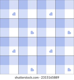 Vector illustration. of plaid pattern in pastel light blue tones interspersed with white background. And has a pastel light blue heart inside. For background and textile fashion and other project