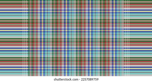 Ilustración vectorial de un plaid, cheque, taparrabo, patrón, líneas verdes, rojas, azules y amarillas bellamente contrastantes para el fondo y la moda textil, etc.