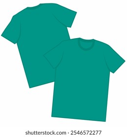 Vector illustration of a plain green t-shirt showing front and back views. Ideal for apparel design, branding and fashion projects.