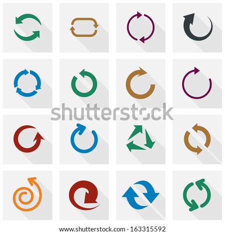 Vector illustration of plain rotate square arrow icons. Flat design. 