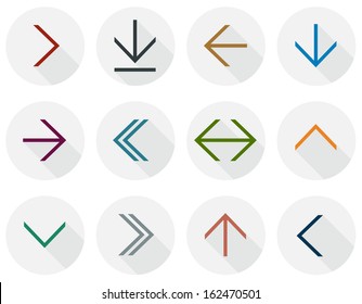 Vector illustration of plain round arrow icons. Flat design. 