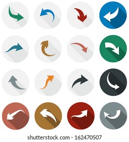 Ilustración vectorial de los iconos de flecha redondeada lisa. Diseño plano.  