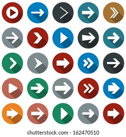 Vektorgrafik von einfachen, runden Pfeilsymbolen. Flaches Design. 