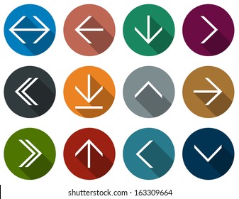 Vector illustration of plain round arrow icons. Flat design. 