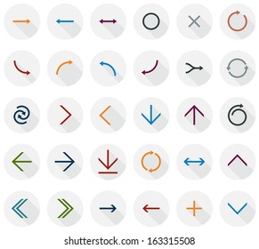 Vector illustration of plain round arrow icons. Flat design. 