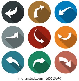 Vector illustration of plain round arrow icons. Flat design. 