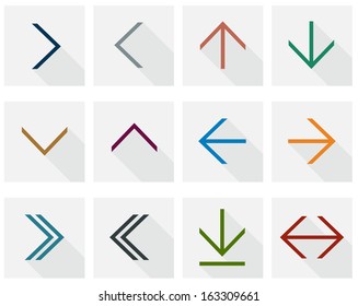 Vector illustration of plain square arrow icons. Flat design. 