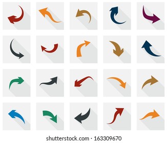 Vector illustration of plain square arrow icons. Flat design. 