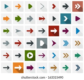 Vector illustration of plain square arrow icons. Flat design. 