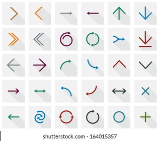 Vector illustration of plain square arrow icons. Flat design. 