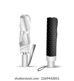 Vector illustration of a plain white short umbrella covered in black cloth, realistic design. white background is ready to be your mock up.