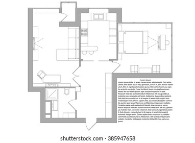 Vector illustration plan one-bedroom apartment