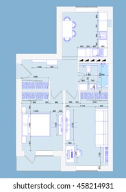 Vector illustration plan one-bedroom apartment