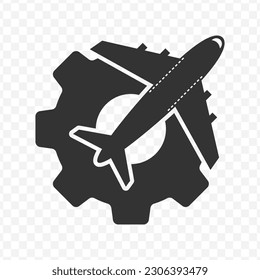Vector illustration of plane cogs icon in dark color and transparent background(png).