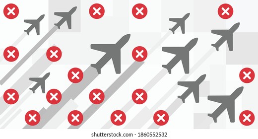 vector illustration of plane and cross for canceled flights and delayed trips