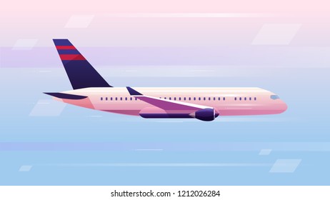 Vector illustration of a plane flying across the sky.
