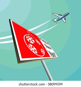 Vector illustration of plane and greeting billboard.