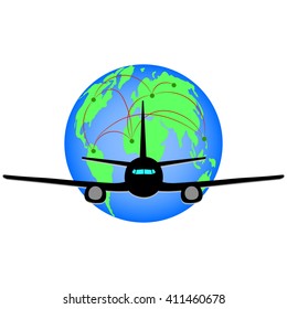 Vector illustration. Plane on earth background