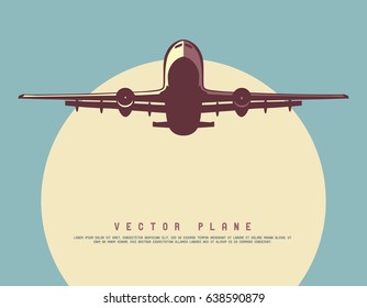 Vector illustration of plane on sunny sky. 