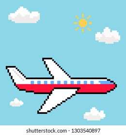 Vector illustration of a plane in pixel art