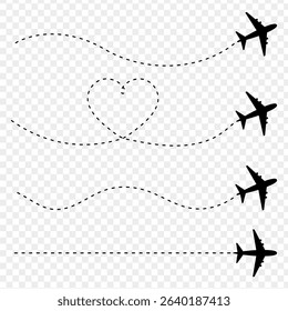 Vector illustration of Plane Route icon set isolated on transparent background