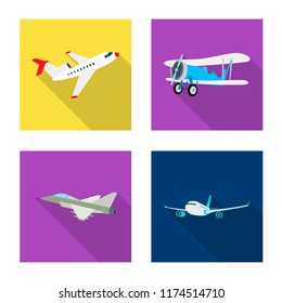 Vector illustration of plane and transport icon. Collection of plane and sky stock symbol for web.