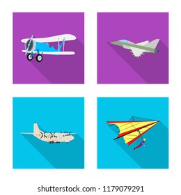 Vector illustration of plane and transport icon. Set of plane and sky stock vector illustration.