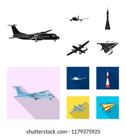 Vector illustration of plane and transport icon. Collection of plane and sky stock vector illustration.