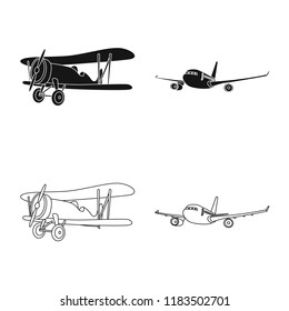Vector illustration of plane and transport icon. Collection of plane and sky vector icon for stock.