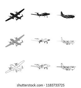 Vector illustration of plane and transport icon. Set of plane and sky stock vector illustration.