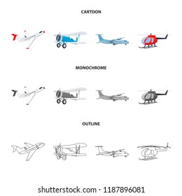 Vector illustration of plane and transport icon. Set of plane and sky stock vector illustration.